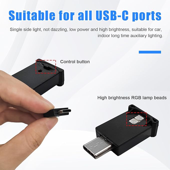 USB Type C LED Ambient Light, 8 Colors RGB Dynamic Gradient Brightness Interior Atmosphere Lamp, Mini Adjustable Car Accessories Replace Lighting Parts for Home Laptop - Image 4