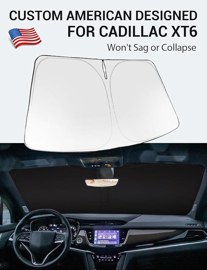 Proadsy Custom Fit 2020-2026 Cadillac XT6 Windshield Sun Shade, Blocks Heat | 240T Heat Shield, Drops Temp 54°F, Blocks 99% UV, Prevents Dashboard Cracking, Summer Parking & Beach Trips, Easy Twist-Fold - Image 2