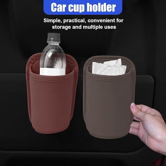 Leather Car Cup Holder, Hanging Automotive Back Seat Bottle Holders, Scratch-Resistant Vehicle Door Drink Holder, Clip-On Auto Organizer Accessories for Soda Cans, Coffee (Brown) - Image 5