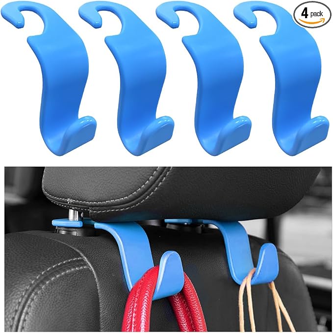 povtii 4PCS Car Seat Headrest Hook, Auto Back Seat Hanging Storage Organizer, Vehicle Seatback Hanger Holder for Purse Handbag Coat Umbrella, Universal Interior Car Accessories (Light Blue) by povtii