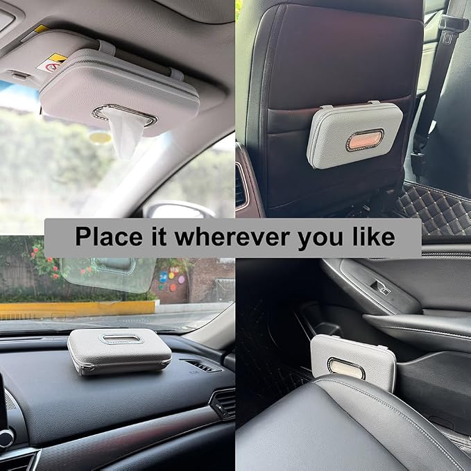 Car Tissue Holder, Sun Visor Napkin Holder, Car Visor Tissue Holder, Luxury PU Leather Backseat Tissue Case Holder (Grey) - Image 3