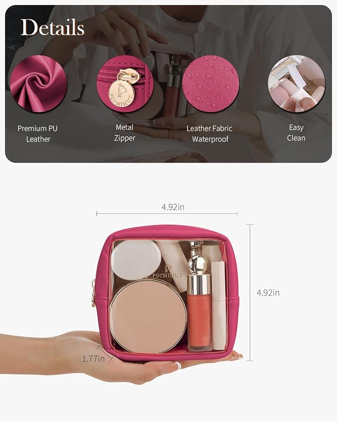 Clear Makeup Bag, Easy to Find Mini Makeup Bag for Purse, Travel Makeup Bag for Car, Compact Cosmetic Pouch for Daily Essentials,Hot Pink - Image 4