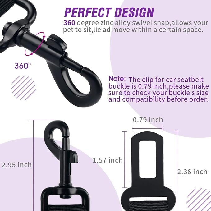 COOYOO Dog Seat Belt,3 Piece Set Retractable Dog Car Harness Adjustable for Vehicle Nylon Pet Safety Heavy Duty & Elastic - Image 6