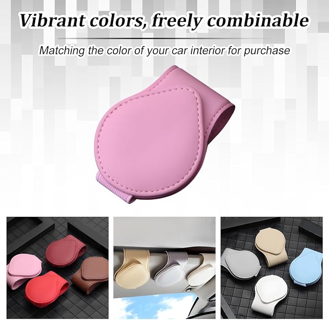 Sunglasses Holder for Car Visor, Magnetic Leather Sun Visor Eyeglasses Hanger & Ticket Card Clip, for Most Cars - Image 6