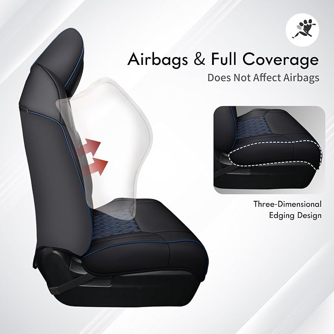 Huidasource Tacoma Front&Back Car Seat Covers, Automotive Seat Cushion Fit for 4th Gen Toyota Tacoma 2024-2026 Double&Crew Cab Trailhunter SR SR5 Limited TRD Sport/Off Road (Full Set/Black&Blue) - Image 4
