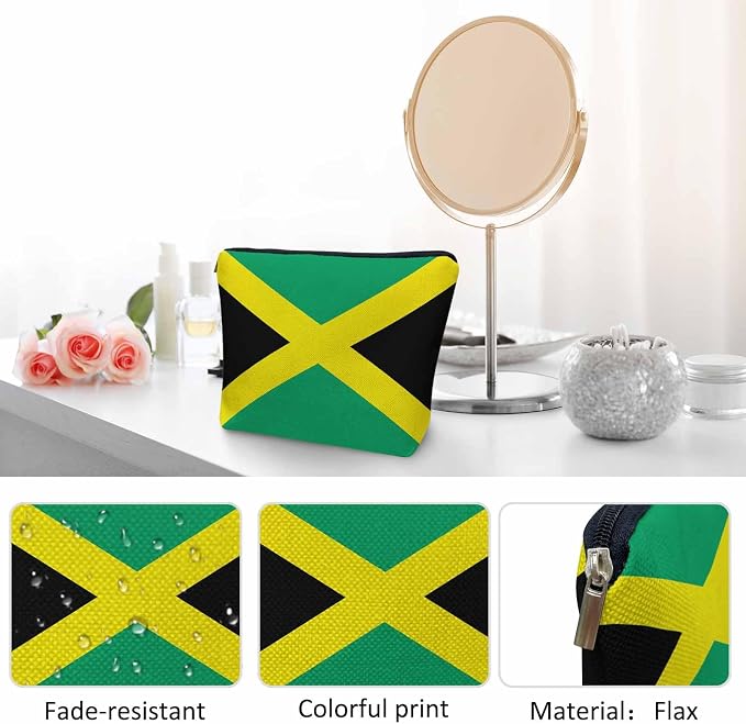 Women Cosmetic Bag Jamaica Flag, National Jamaica Flag Cute Makeup Bag For Purse Cosmetic Travel Bag For Toiletries Makeup Storage Bag Flax Skincare Bag Makeup Pouch Bags Green - Image 5