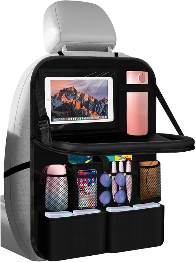 2026 Upgraded Backseat Car Organizer,Multifunctional Back Seat Car Organizer with Cars Tray & Cup Holder,Roadtrip Essentials Foldable Back of Seat Cars Organizers for Most Vehicles by Unknown