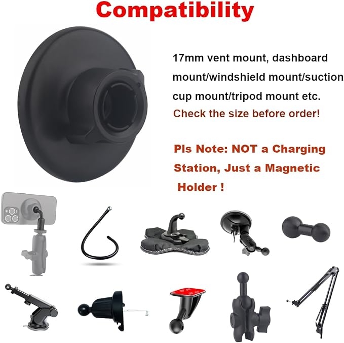 Magnetic Phone Mount Base for MagSafe 17mm (0.67") Ball Socket, Phone Car Mount Accessory - Image 2