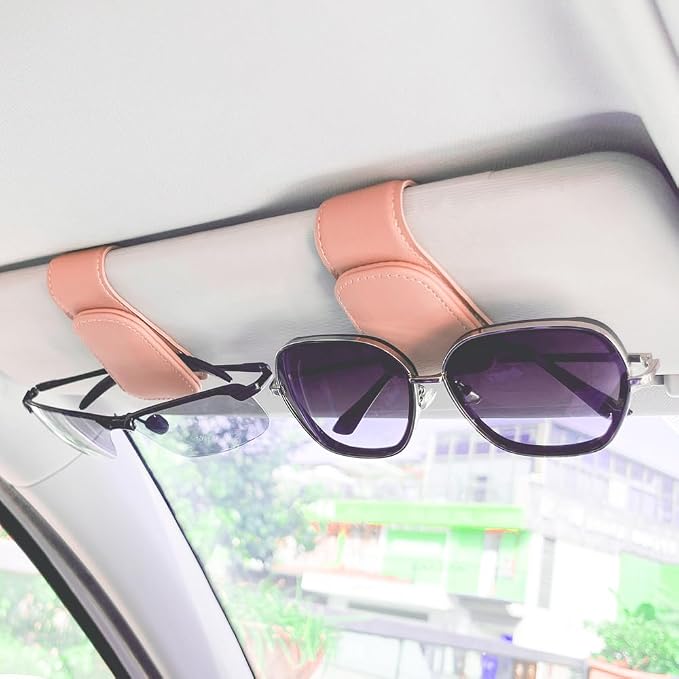 2Pcs Sunglass Holder for Car, Magnetic Leather Eyeglass Hanger Clip for Car Sun Visor, Sunglasses Holder and Ticket Card Clip for Car Visor Accessories (Pink) - Image 3