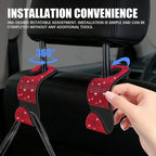 4PCS Bling Car Seat Headrest Hooks, Purse Holder for Car, Vehicle Back Seat Purse Handbag Hanging Holder with Crystal Rhinestone, Diamond Car Rear Seat Organizer for Vehicles (Red) - Image 4