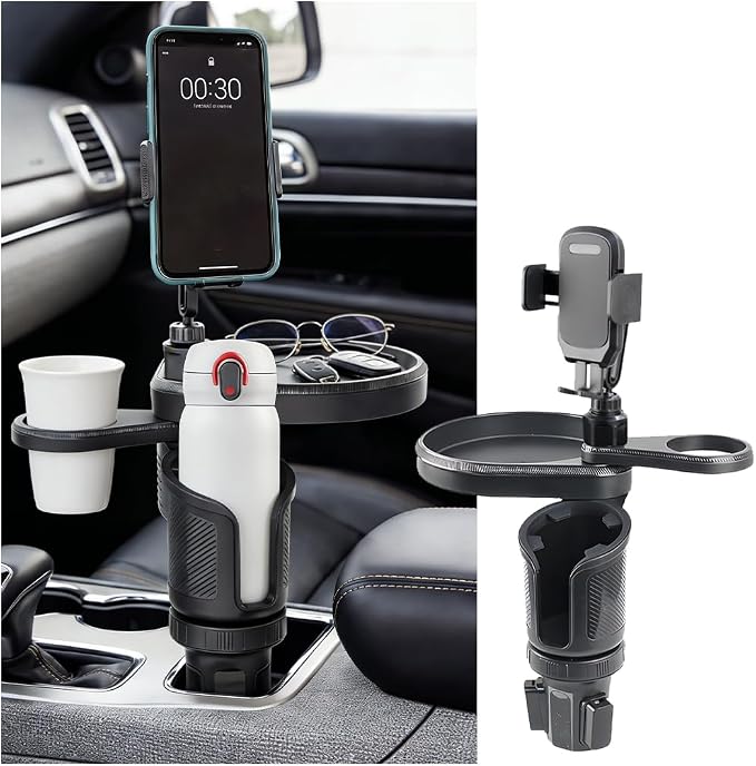 Car Cup Holder Tray, 3 in 1 Multifunctional Vehicle Food Water Bottle Phone Holder Expander Adapter with Adjustable Base, Detachable Auto Interior Food Tray Table, Universal Fit (Black) by Unknown