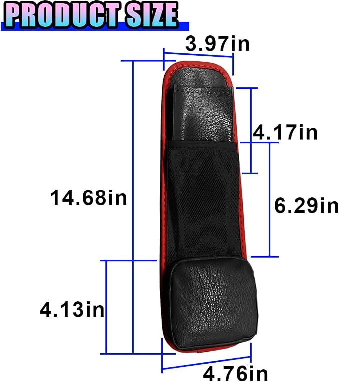 Leather Car Seat Side Organizer, Multi-Pocket Hanging Storage Bag, Front Seat Gap Holder for Phone Wallet Glasses, Universal Auto Accessories for SUV Truck RV(BlackRed) - Image 2
