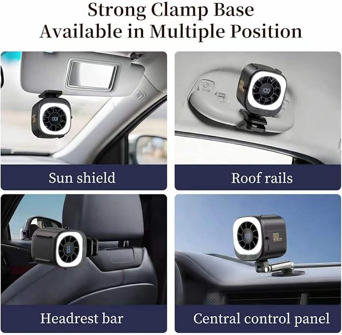 Car Fan for Driver & Backseat, Powerful Large Airflow Portable Fan with Extendable Arm, Rechargeable 3000mAh Battery, Magnetic Clip Mount, 5 Speeds, Quiet Cooling Fan for Car, Baby, SUV, Truck (Black) - Image 2