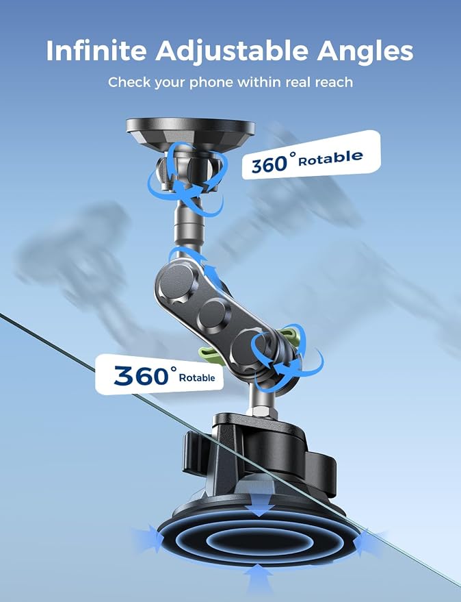MAGIC JOHN Magnetic Car Phone Holder, Windshield Metal Suction Cup Mount | 360 Degree Rotatable, Strong Suction & Magnetic Force, Solid Metal Frame, Easy Installation - Image 3