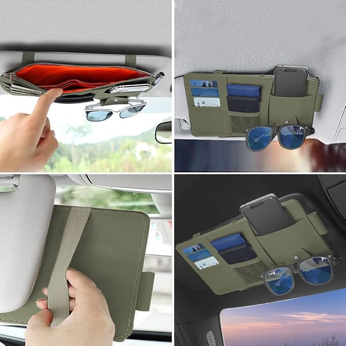 Car Sun Visor Organizer, Sunglasses Holder for Car Sun Visor | Auto Interior Accessories Pocket Organizers Can Store for Sunglasses, Documents, Cards, Pen, Drivers License - Image 5