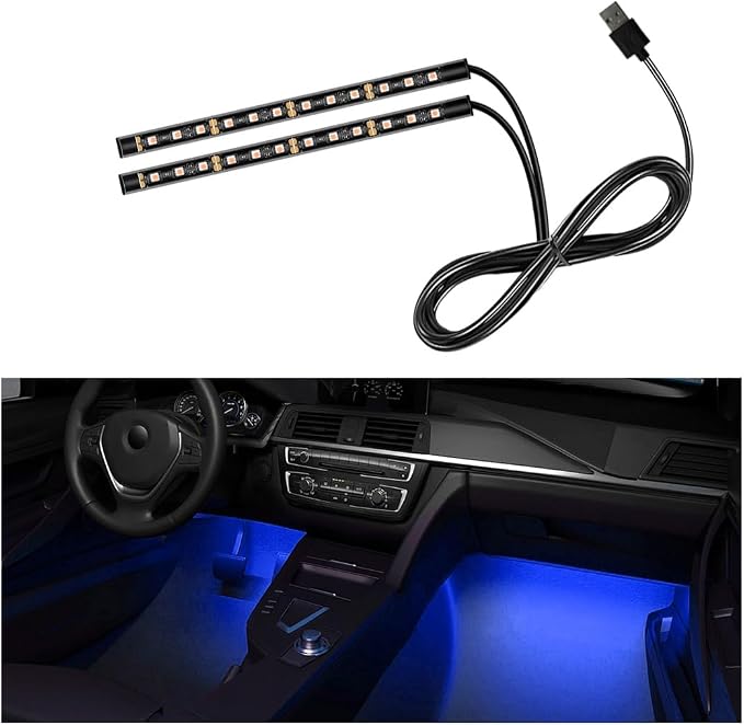 Car LED Strip Light, 24 LEDs RGB Neon Interior Atmosphere Lights, 12V Under Dash Ambient Night Light, USB Port Auto Interior Decorative Lamp, Universal Car Accessories (Blue) by Sylvil