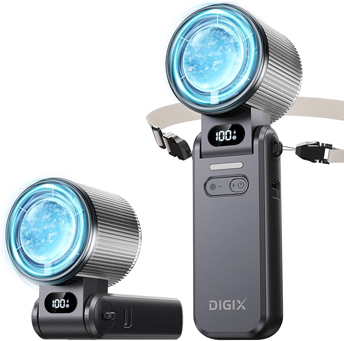 DIGIX Portable Handheld Turbo Fan with Ice Cooling, Rechargeable Personal Fan, Up to 15Hrs Cooling, 100 Speeds 25000RPM Powerful Portable Fan for Travel Outdoor,120° Adjustable, LED Display (Black) by CoolBreezeStylishEase