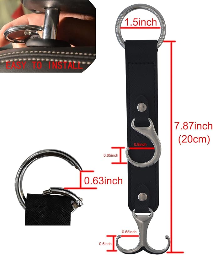 Car Headrest Hook Faux Leather Hanger Purse Bag Holder Purse Hook | 3-in-1 design, 50lb capacity, alloy buckle, fits most cars. Holds bags, groceries, umbrellas. easy stall, for front & back - Image 4