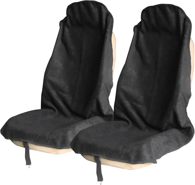 Sweat Towel Car Seat Cover Protector Front Seats for Gym Workout, Running, Swimming, Beach and Hiking, Waterproof Universal Seat Cover for Car, Trucks, Van & SUV (1, Pure Black, Front) by Unknown