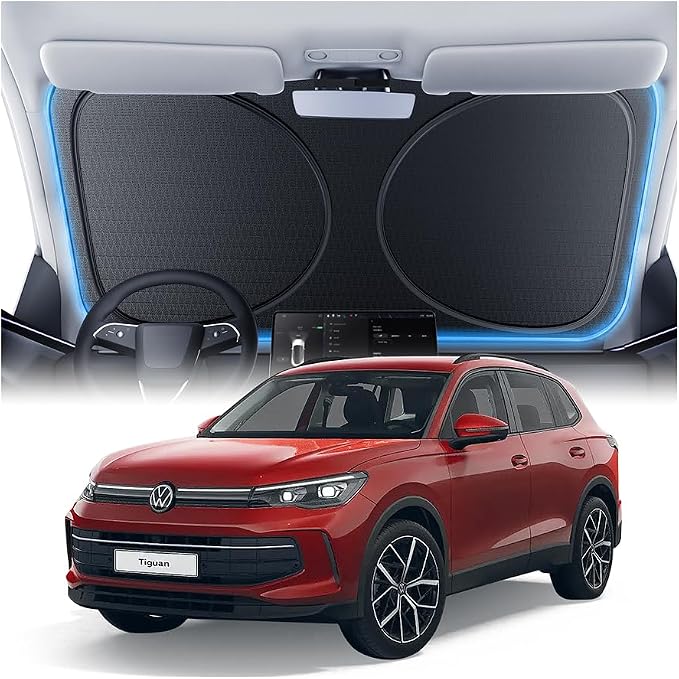 Windshield Sun Shade for Volkswagen Tiguan 2009-2026, Custom Fit Sunshade, 100% UV Block & Heat Insulation, Foldable Car Sunshade with Storage Bag, Protect Interior Accessories by Amadaw