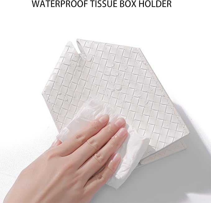 Tissue Box Cover Square Leather Facial Paper Holder, White | PU Leather, Easy to Fill, Easy Clean, Decorative Tissue Box Holder for Office, Bathroom, Kitchen, Living room, Guest room - Image 6