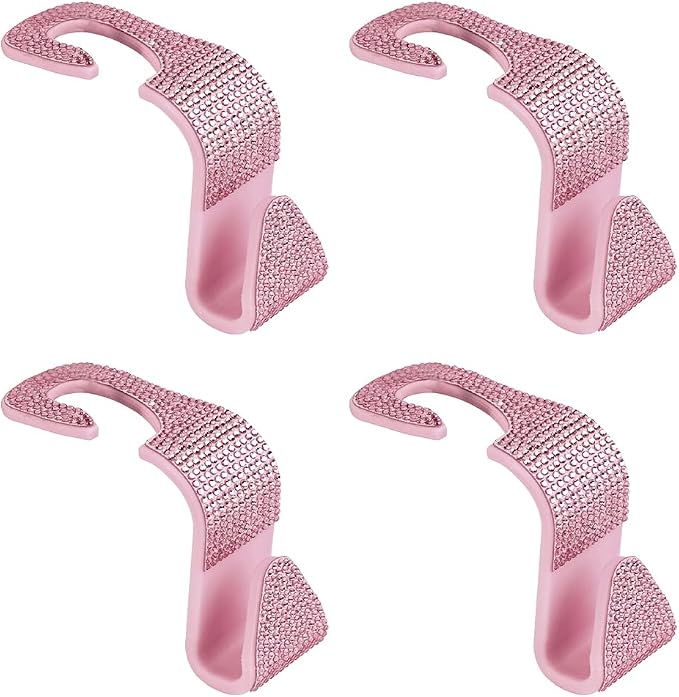 4PCS Bling Car Seat Headrest Hook, Crystal Rhinestone Backseat Hanger Organizer for Purse Handbag Umbrella, Shiny Auto Interior Seat Back Storage Holder Hook, Universal Fit (Pink2) - Image 7