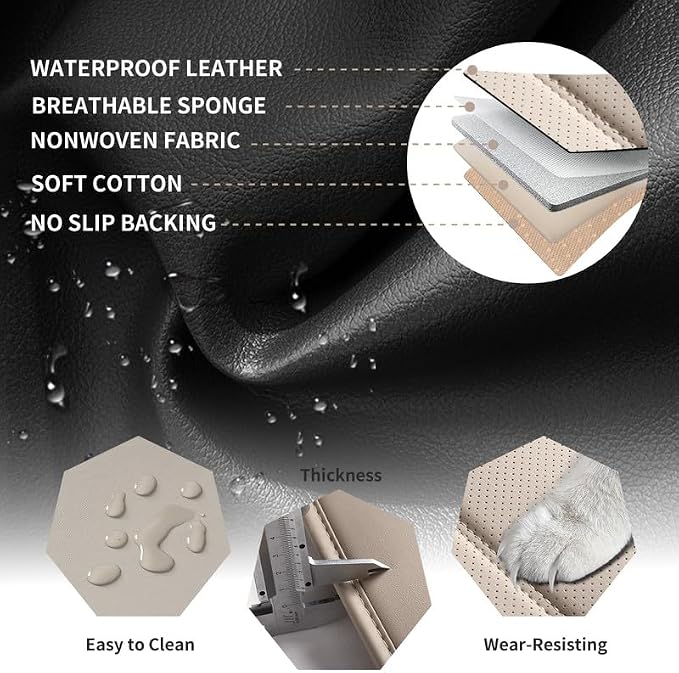 Car Seat Covers Full Set Fit For Toyota RAV4 Hybrid 2016-2026, Beige | Lumbar Support, Premium Faux Leather, Breathable, Anti-Slip, Airbag Compatible, Waterproof, Car Seat Protectors, 2 Row-5Seat - Image 7