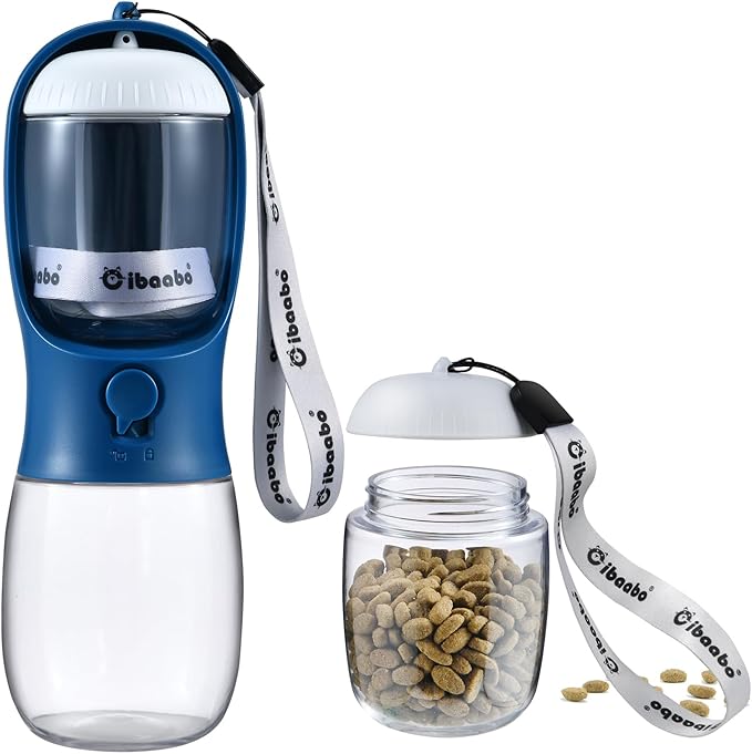 Cibaabo Dog Water Bottle Portable with Food Container & Filter for Travel | Feeding & Hydration | Travel Water Bowl | Portable Pet Dispenser | Dog Gifts | Puppy Essentials | for Hiking Camping Beach by Cibaabo