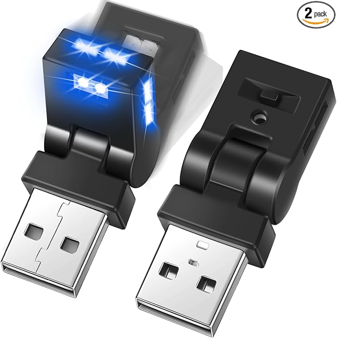Frienda 2 Pcs Mini USB Light Car LED Interior Light, USB-A | 5v RGB Foldable Lighting, Adjustable 8 Color and Brightness, Smart USB Night Lamp for Cars Laptop Keyboard by Frienda
