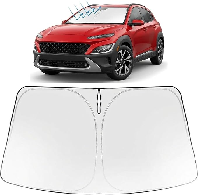 Proadsy Custom Fit 2024-2026 Hyundai Kona Windshield Sun Shade, Blocks Heat | 240T Heat Shield, Drops Temp 54°F, Blocks 99% UV, Prevents Dashboard Cracking, Summer Parking & Beach Trips, Easy Twist-Fold by Proadsy