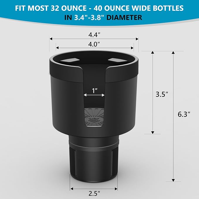 Seven Sparta Cup Holder Expander with Phone Holder & Cable Access, 3-in-1 Car Organizer, Side Storage Box for Phone/Cards, Compatible with Yeti, Owala, Hydro Flasks & Large Bottles Mugs in 3.4"-3.8" - Image 6