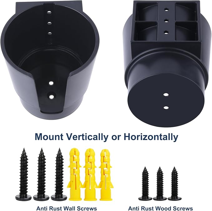 Universal Large Cup Holder Wall Mount, Heavy Duty Plastic Drink Holder | Work for Boat Car Truck RV Bus Tractor Wall Wood, Vertical or Horizontal Mount, Fit Most Cup Bottle Can Tumbler Black 2 Pack - Image 4