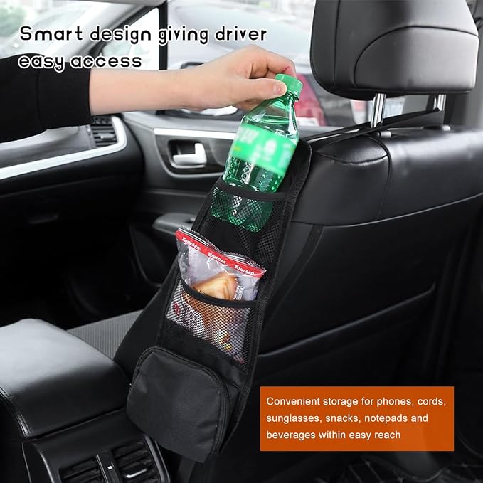 2PCS Car Seat Side Organizer, Front Seat Storage Hanging Bag Mesh Pocket Stuff Holder, Multi-Pocket Vehicle Storage Net Organizer for Drink Glasses Phone Wallet, Car Accessories - Image 4
