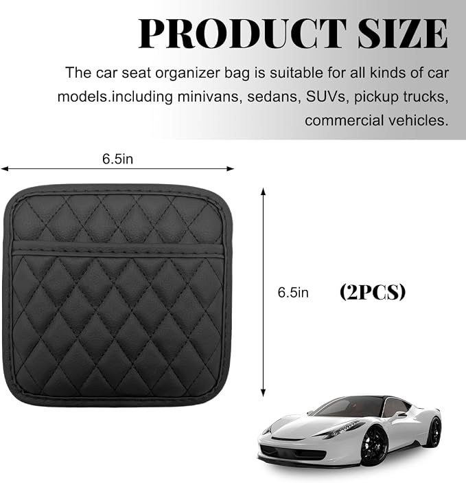 2 PCS Car Side Pocket Organizer, Leather Adhesive Auto Side Seat Back Storage Pocket, Waterproof Phone Document Sunglasses Holder Vehicle Gap Filler Pouch, Car Accessories (Medium) - Image 2
