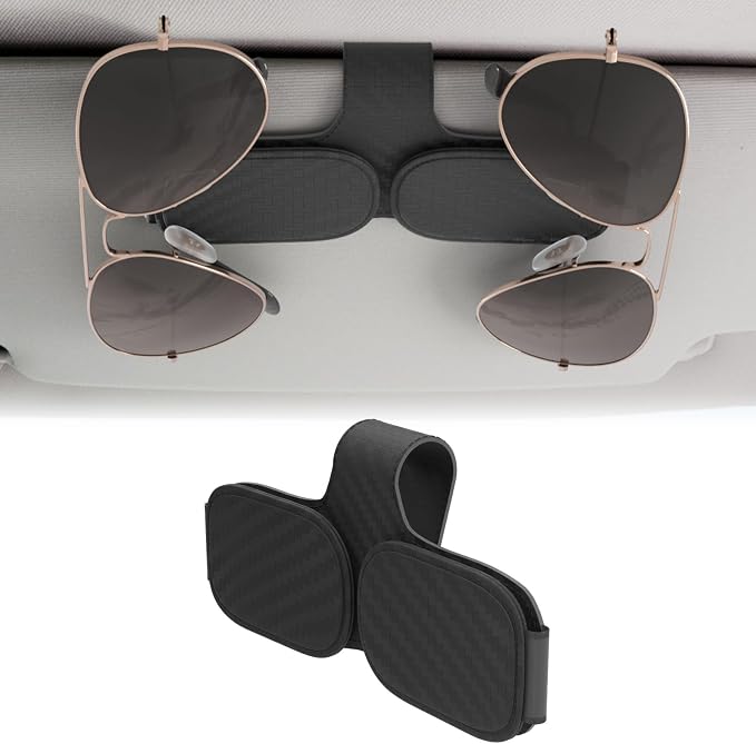 BFXM Sunglass Holder for Car, Double Clip Magnetic Leather | Sunglasses Holder Eyeglass Hanger Clip for Car Visor, Cars Sun Visor Ticket Card Clip by BFXM