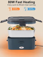 SOHIDA 1.8L+0.5L Heated Lunch Box for Men, 80W Electric Lunch Box with Long-handled Utensils for Adults, 12V/24V/110V Lonchera Eléctrica Portátil, Portable Food Warmer for Car/Truck/Office (Deep Blue) - Image 3