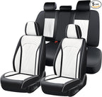FLORICH Leather Car Seat Cover Full Set Automotive Seat Covers 5 Seats Front and Back Seat Cover Full Coverage Car Seat Cushion Universal Fit for Most Car Truck SUV Seat Protection, Black&White by FLORICH