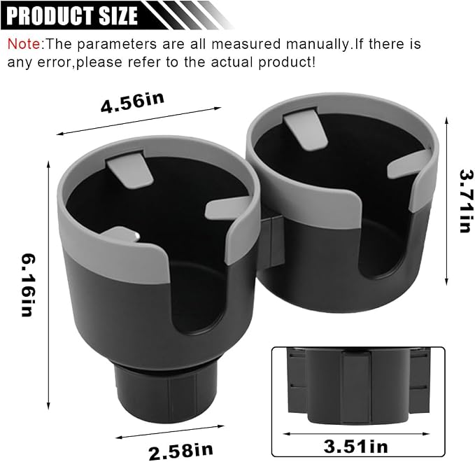 Car Double Cup Holder Extender, 2-in-1 Car Cup Holder Adapter with Adjustable Base, Universal Multifunctional Cup Holder Organizer for Beverage, Snack, Cup, Bottle Storage (Grey) - Image 2