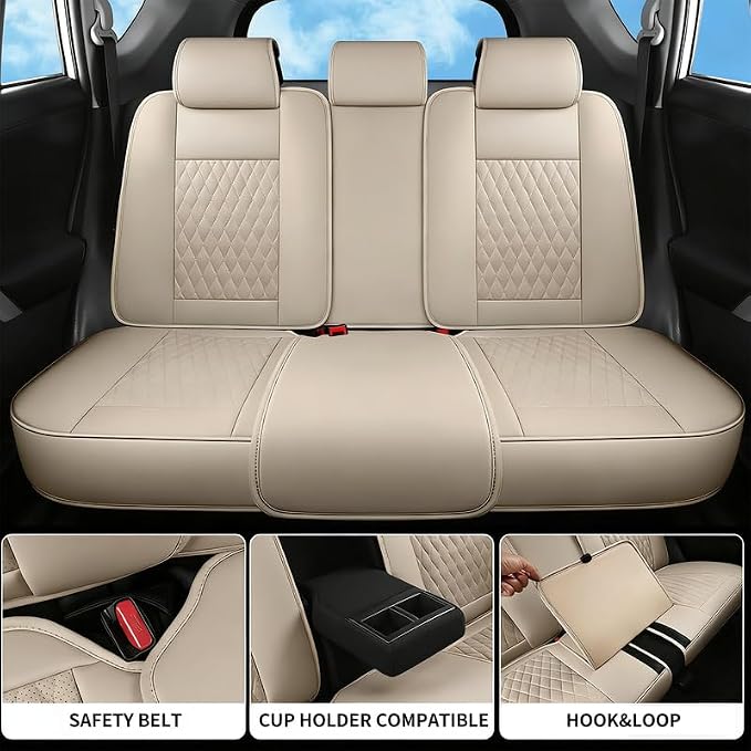 Car Seat Covers Full Set Custom Fit For Lexus IS250 2006-2015, Beige | Lumbar Support, Premium Faux Leather, Breathable, Anti-Slip, Airbag Compatible, Waterproof, Car Seat Protectors, 2 Row-5Seat - Image 3