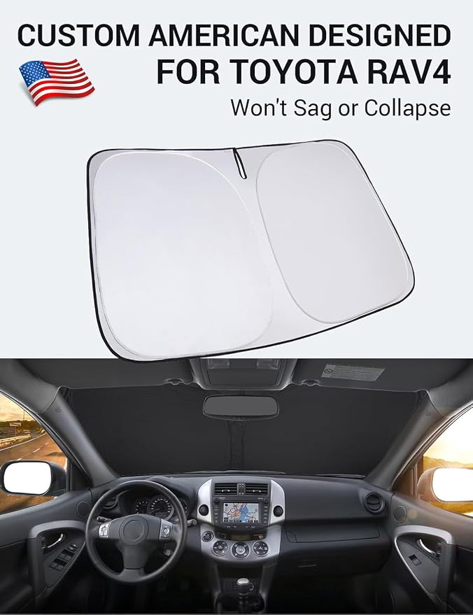 Proadsy Custom Fit 2006-2012 Toyota RAV4 Windshield Sun Shade, Blocks Heat | 240T Heat Shield, Drops Temp 54°F, Blocks 99% UV, Prevents Dashboard Cracking, Summer Parking & Beach Trips, Easy Twist-Fold - Image 2