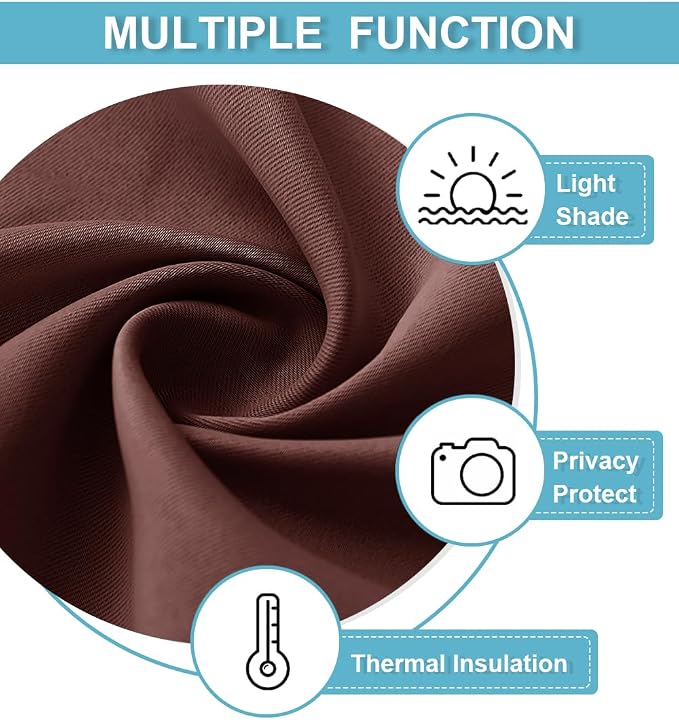 RYB HOME Blackout Curtains for Bedroom Living Room Nursery 63 inches Long | Thermal Insulated, Privacy Protection, Rod Pocket, Drapes for Office Home Theater, W42 x L63, Chocolate Brown, 2 Panels - Image 4
