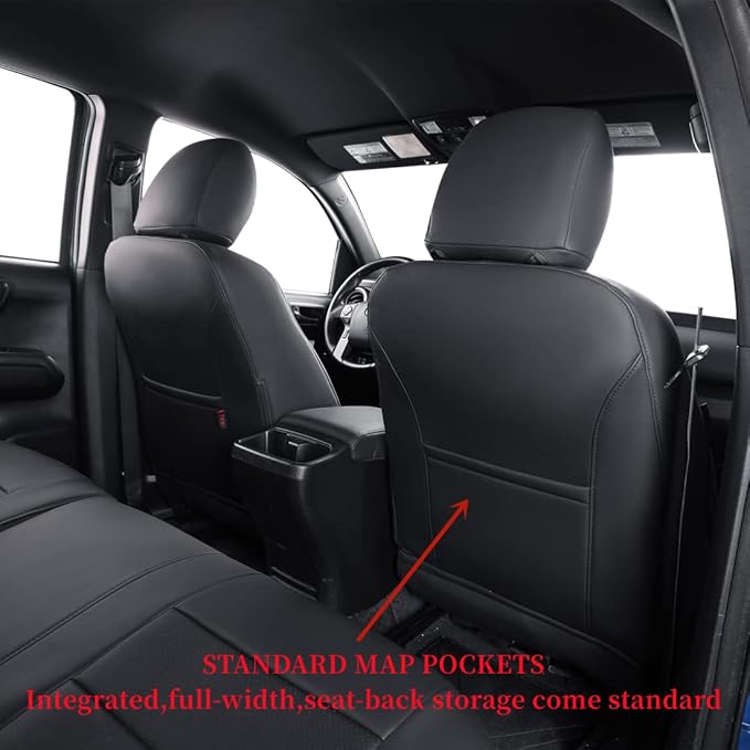 Tacoma Seat Covers Custom Fit for 2005-2011 Toyota Tacoma Double Cab/Crew Cab(TRD Sport Seats),Fully Covered Faux Leather Seat Protector-Full Set (Black) - Image 4