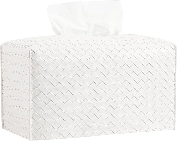 Tissue Box Cover Rectangle Leather Facial Paper Holder, White | PU Leather，Easy to Fill, Easy Clean, Decorative Cube Tissue Box Holder for Office, Bathroom,Kitchen, Living room, Guest room by zoocatia