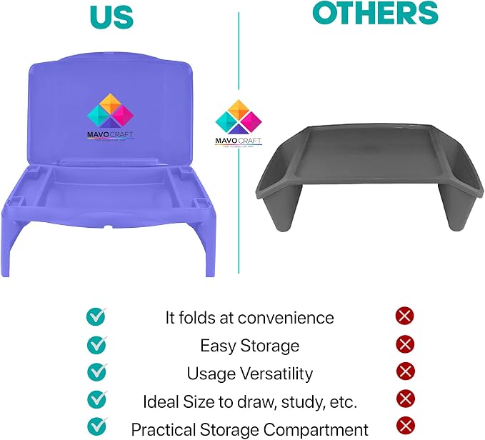 MAVOCRAFT Foldable Kids Lap Tray with Storage - Portable Lap Desk Kids & Adults - Kids Lap Desk for Breakfast in Bed, Serving Tray, Car Desk & Gaming (Purple) - Image 5