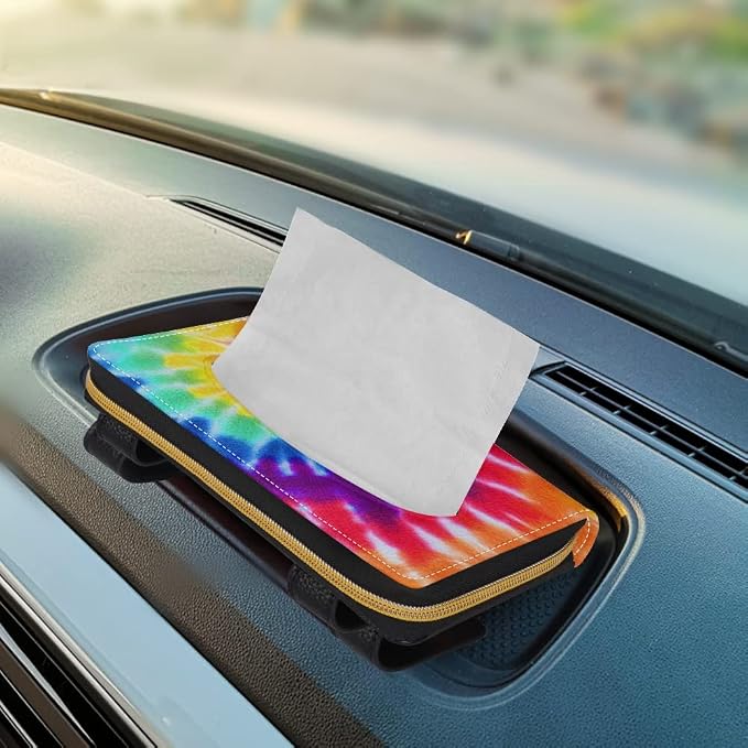 Biyejit 2 Pack Car Tissue Holder, Rainbow Tie Dye Premium Sun Visor Napkin Case, Hanging Car Accessories Used to Organize Paper Towels and Storage Small Items - Image 5