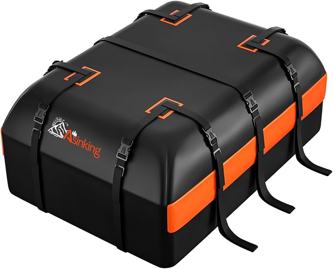 Car Rooftop Cargo Carrier Bag, 15 Cubic Feet Waterproof Heavy Duty 840D Car Roof Bag for All Vehicle with/Without Racks - Anti-Slip Mat, 6 Door Hooks, Storage Bag, 2 Extra Straps, Luggage Lock by Asinking