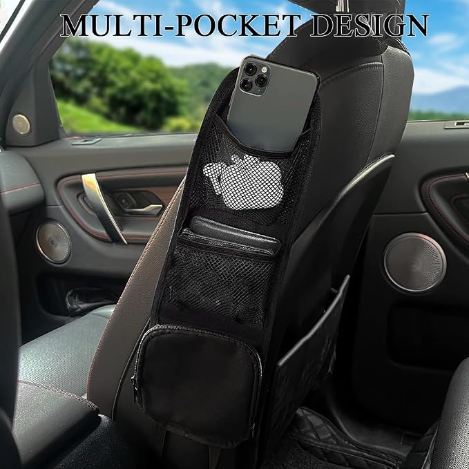 2PCS Car Seat Side Organizer, Seat Side Storage Pocket, Multifunctional Mesh Net Pocket, Car Multi-Pockets Backseat Organizer Side Hanging Bag for Storage Coins, Cell Phones (Black, 2PCS) - Image 7
