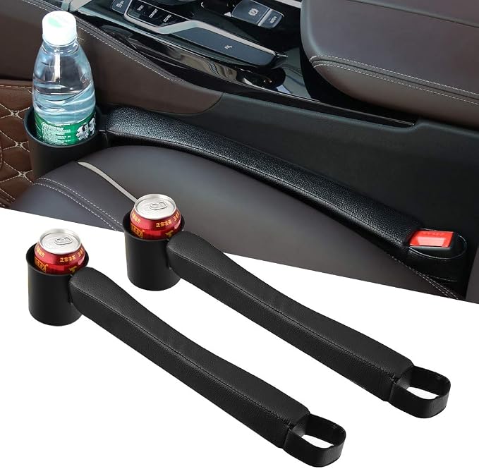 Supin 2 Prices Car Seat Gap Filler Pad PU Leather Console Side Pocket Organizer and one Cup for Cellphone Wallet Coin Key (Black) by Supin