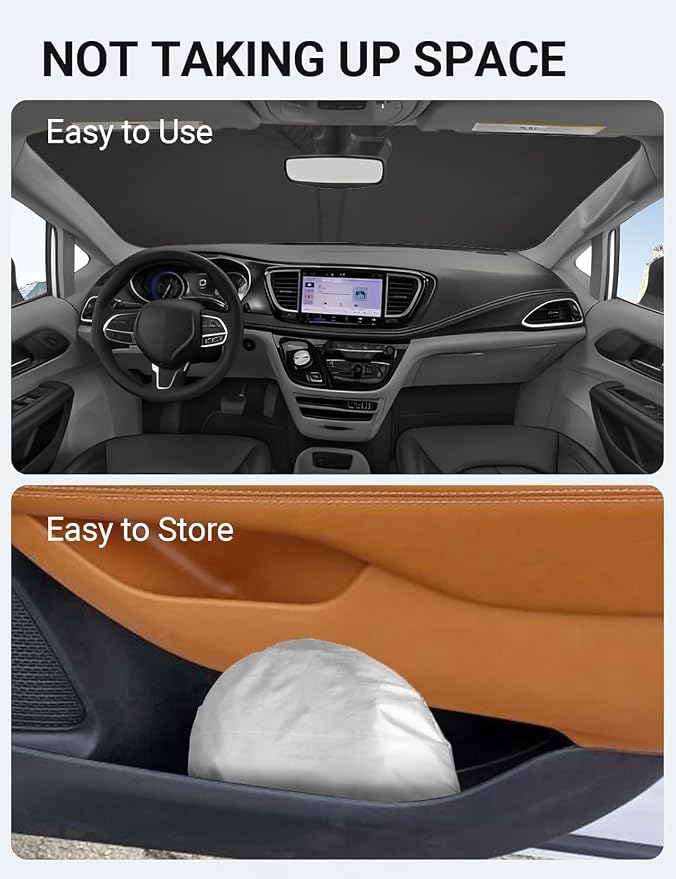 Proadsy Custom Fit Car Windshield Sun Shade for 2017-2026 Chrysler Pacifica | 240T Heat Shield, Drops Temp 54°F, Blocks 99% UV, Prevents Dashboard Cracking, Summer Parking & Beach Trips, Easy Twist-Fold - Image 8