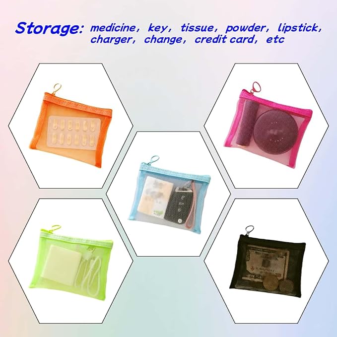 Small Mesh Zipper Pouch Bags for Purse & Small Mesh Pencil Pouches - Image 6